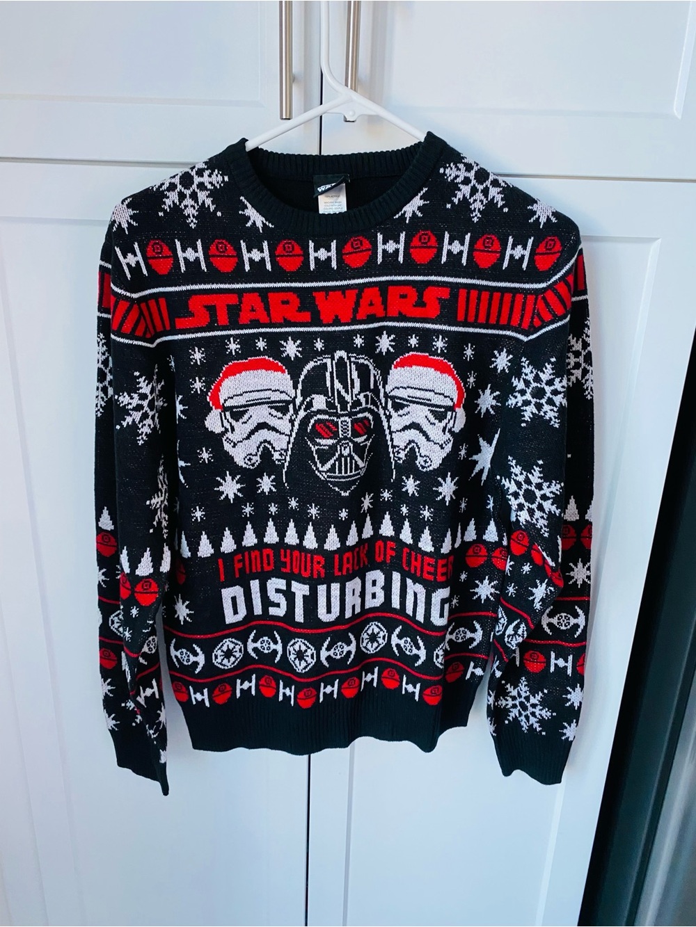 Star Wars Christmas womens small sweater “ I find your lack of cheer disturbing”